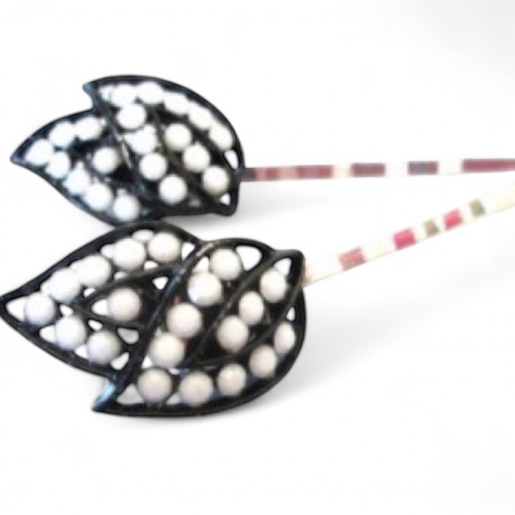 Vintage Repurposed Jewelry Hair Pins - Black & White Leaf Design (Set of 2) - Picture 1 of 1